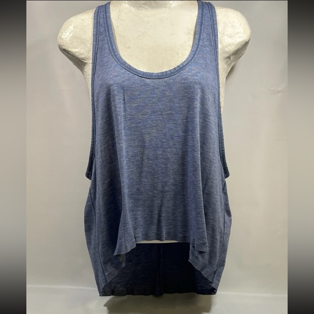Lululemon Intended Tank Top Womens Heathered Dark Cobalt Open Back Logo Size: ~8